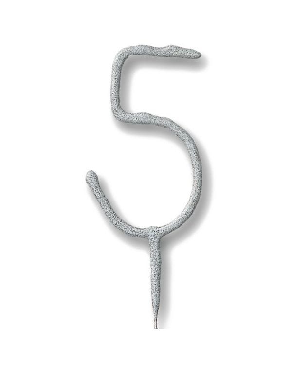Silver Number 5 Sparkler Candle - 7&quot;