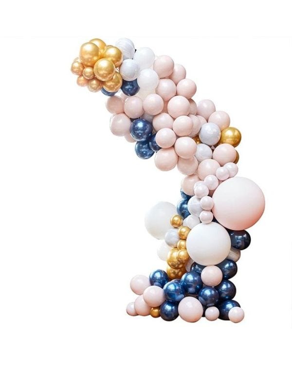 Marble, Navy &amp; Gold Chrome Large Balloon Arch DIY Kit - 200 Balloons