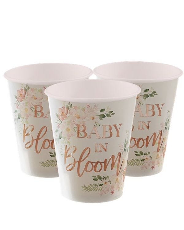 Baby In Bloom Floral Paper Cups - 256ml (8pk)