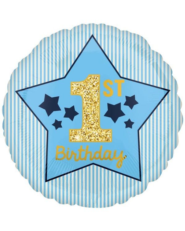 1st Birthday Blue &amp; Gold Balloon - 18&quot; Foil