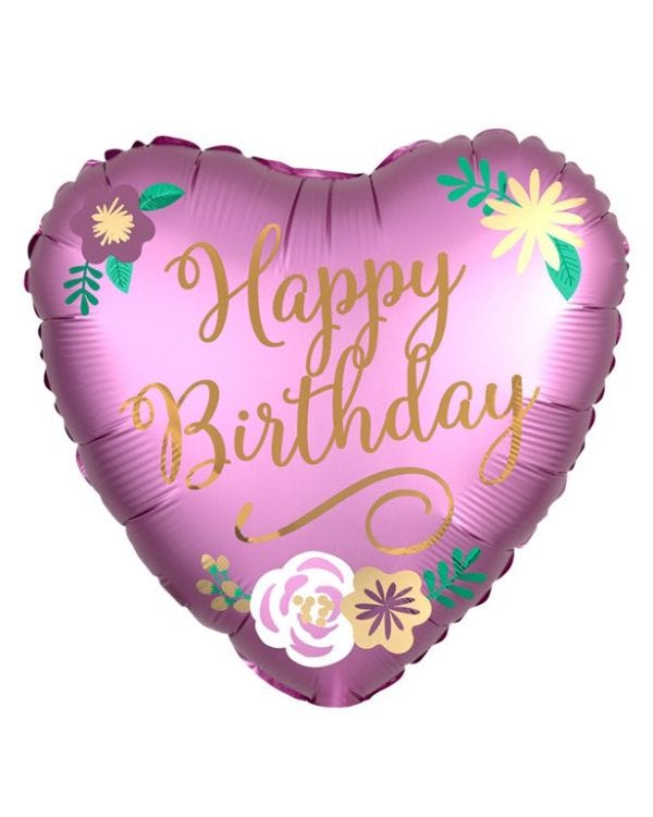 Birthday Satin Heart Balloon - 18&quot; Foil