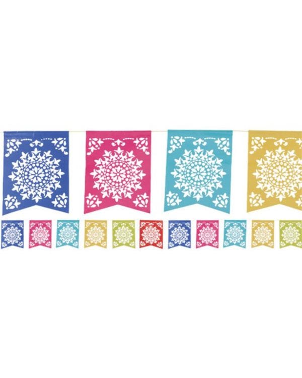 Patterned Multi Coloured Paper Bunting - 3.6m Mexican Decoration