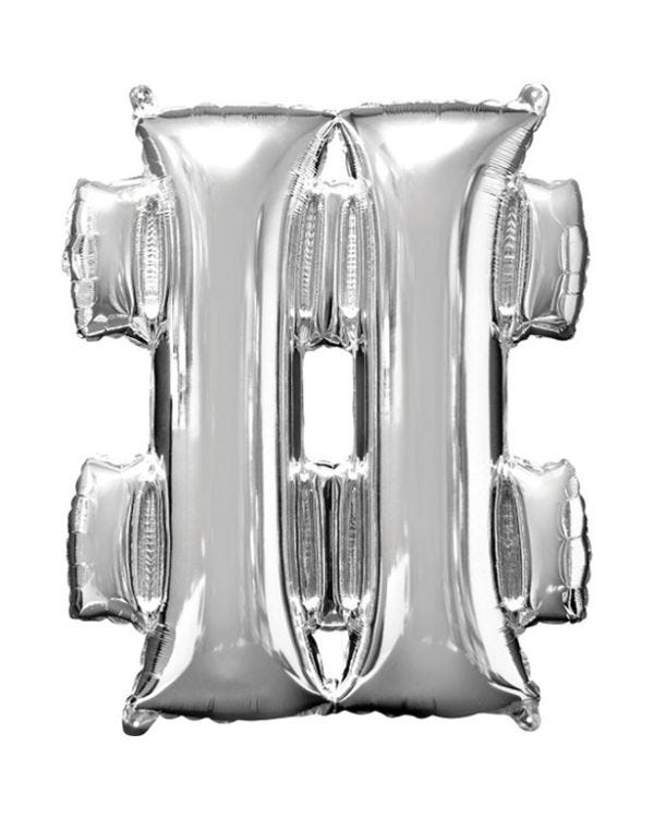Silver Hashtag Shaped Balloon - 34&quot; Foil