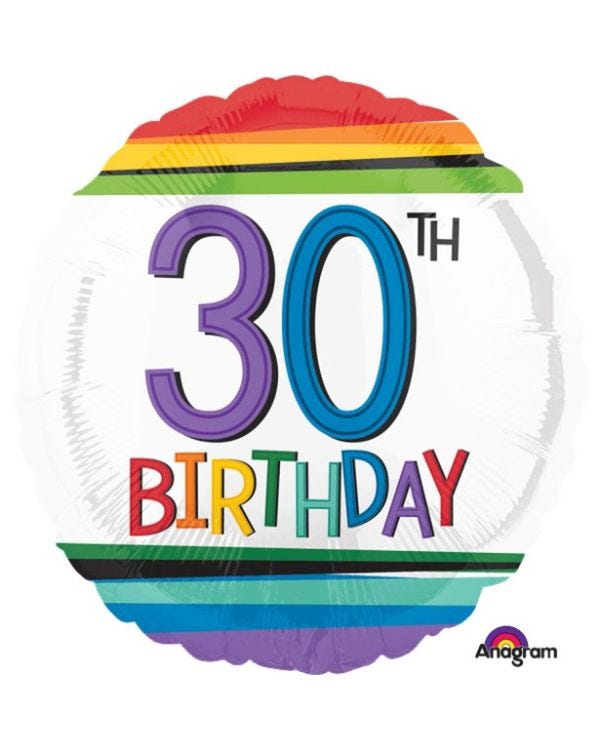 30th Birthday Rainbow Balloon - 18&quot; Foil