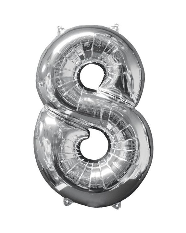 Silver Number 8 Balloon - 26&quot; Foil