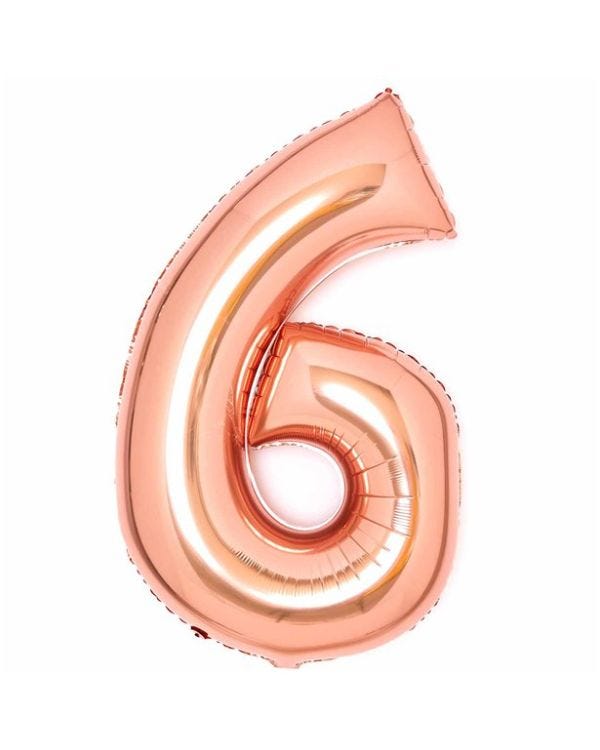 Number 6 Rose Copper Foil Balloon - 34&quot;