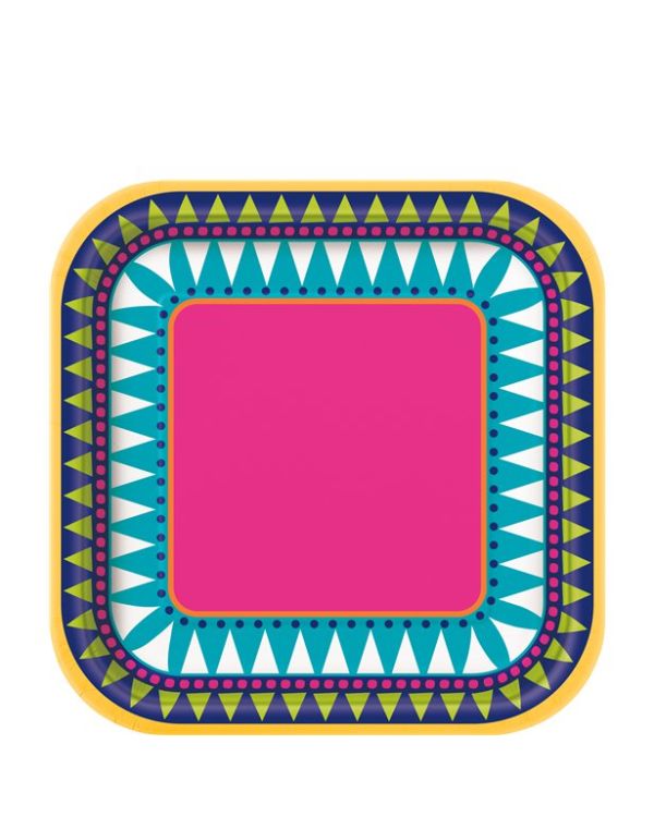 Boho Fiesta Square Plates - 18cm Paper Party Plates (10pk)