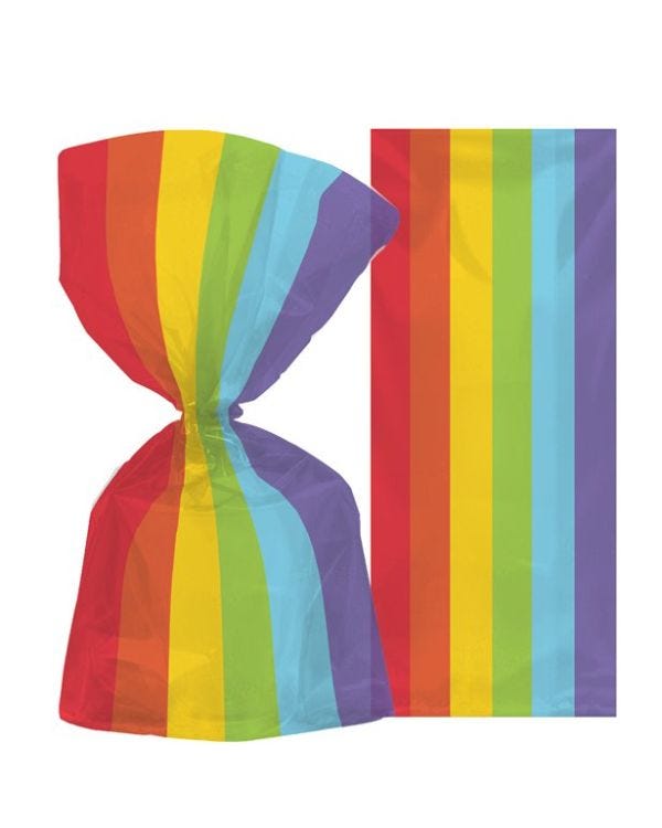 Small Rainbow Plastic Party Bags - 24cm (25pk)