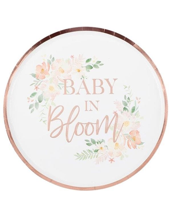Baby In Bloom Floral Paper Plates - 23cm (8pk)
