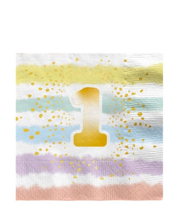 Pastel Rainbow 1st Birthday Paper Napkins - 33cm (16pk)
