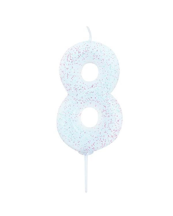 Iridescent Glitter Number 8 Candle - 7cm