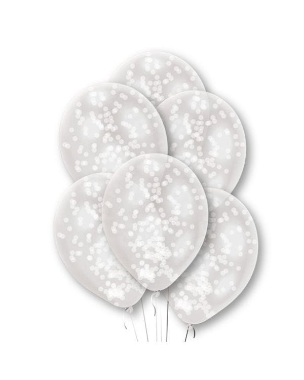White Confetti Clear Latex Balloons - 11&quot; (6pk)