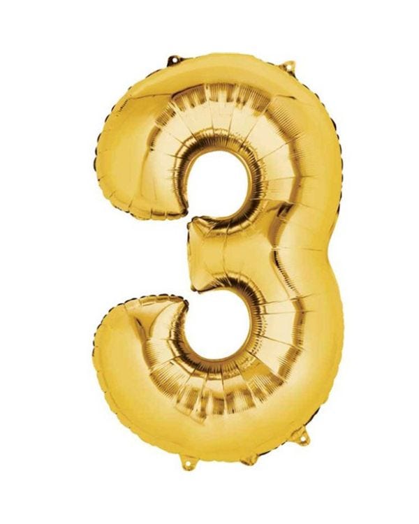 Gold Number 3 Balloon - 16&quot; Foil