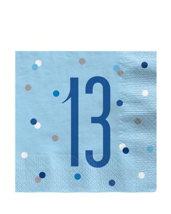 Blue 13th Birthday Paper Napkins - 33cm (16pk)