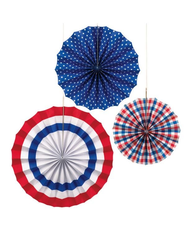 Red, White &amp; Blue Assorted Paper Fans (3pk)
