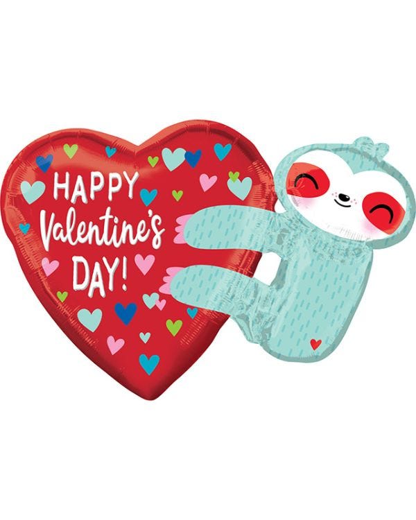 Happy Valentine&#039;s Day Sloth SuperShape Balloon - 30&quot; Foil