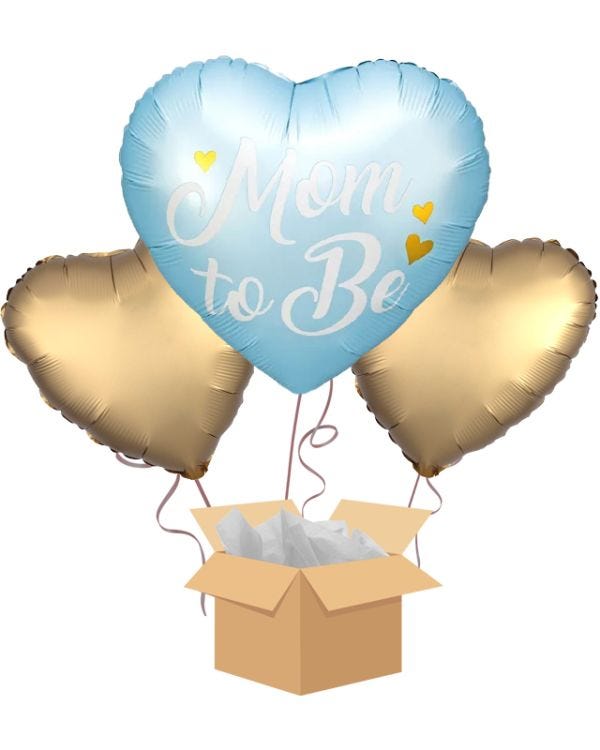 Blue &amp; Gold Mum To Be Balloon Bouquet - Delivered Inflated