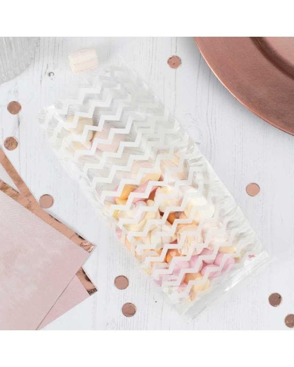 White Chevron Cellophane Party Bags - 24cm x 10cm (10pk)