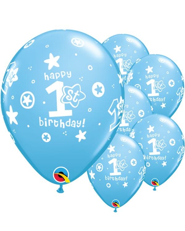1st Birthday Boys Stars Blue Balloons - 11&quot; Latex (25pk)