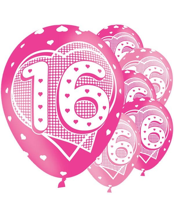 16th Birthday Assorted Balloons - 11&#039;&#039; Latex (6pk)