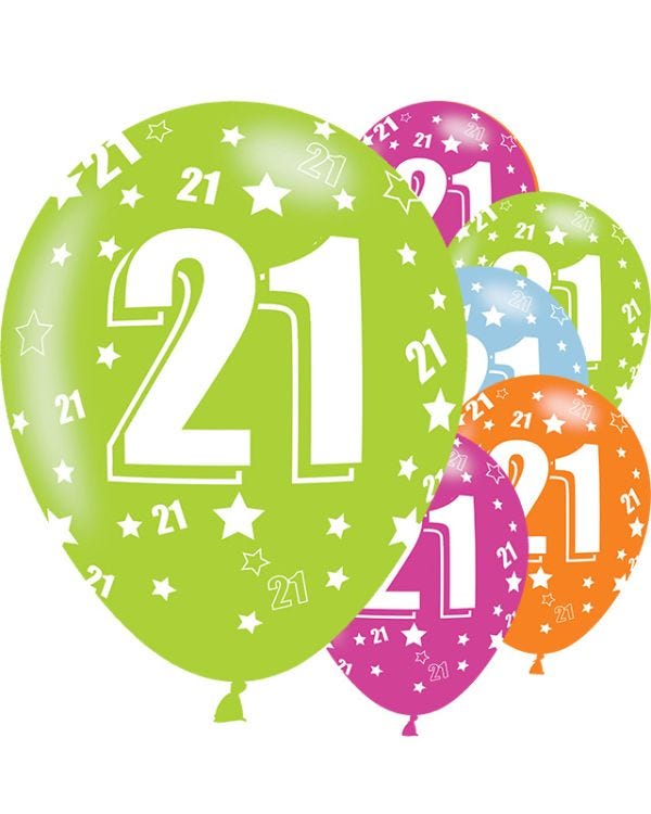 21st Birthday Assorted Balloons - 11&#039;&#039; Latex (6pk)