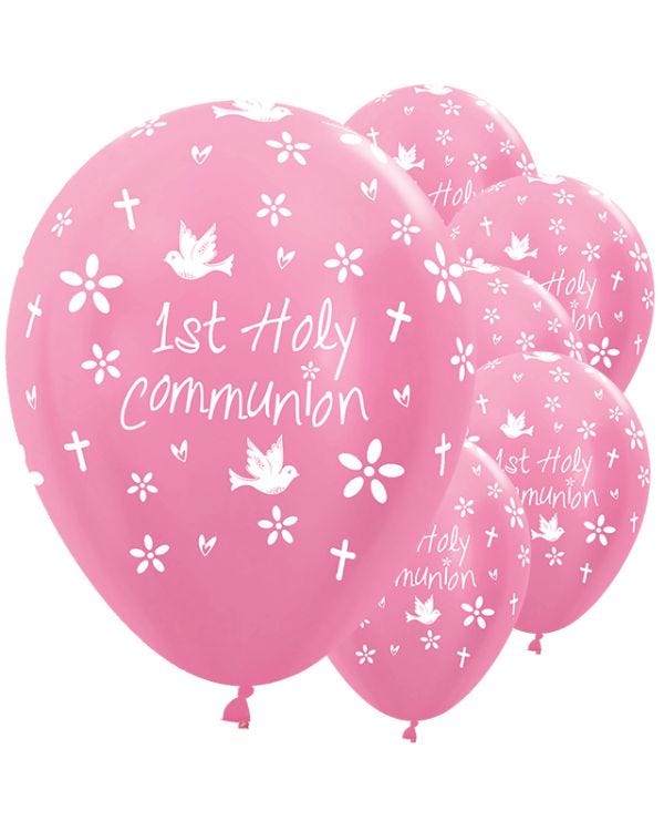 Satin Pink Communion Balloons - 12&quot; Latex (25pk)