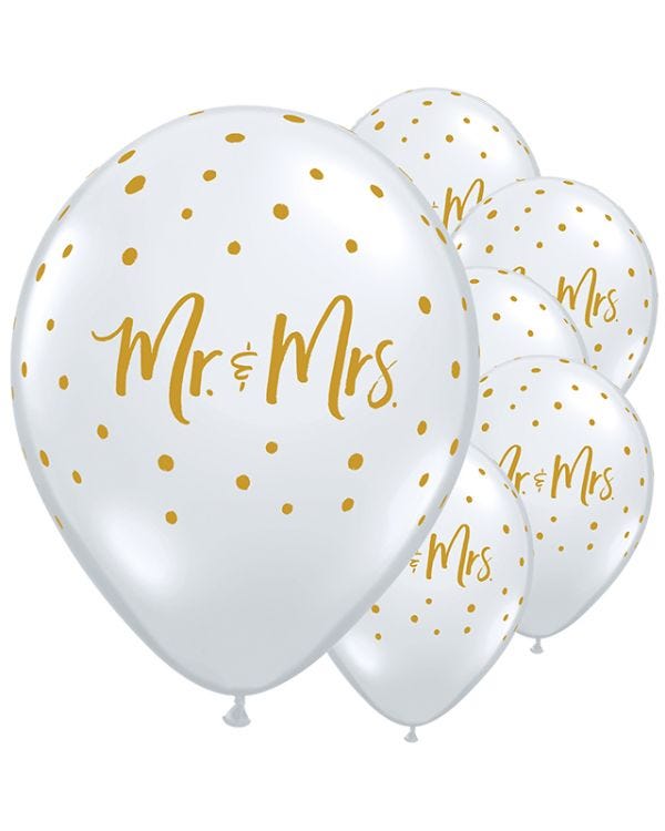 Mr &amp; Mrs Gold Dots Diamond Clear Balloons - 11&quot; Latex (25pk)