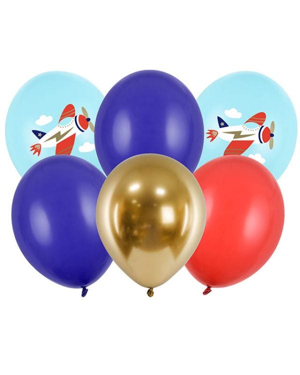 Retro Plane Print Balloons - 12&quot; Latex (6pk)