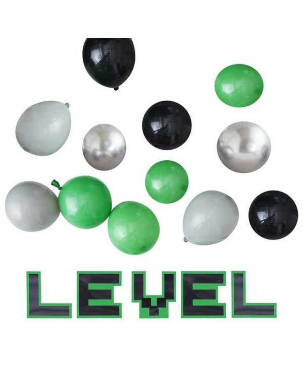 Black, Green &amp; Grey Balloon Mosaic Balloon Pack with Letters (45pk)