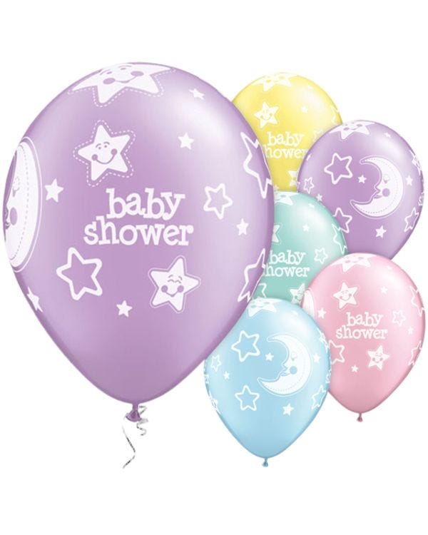 Moon &amp; Stars Baby Shower Balloons - 11&quot; Latex (25pk)