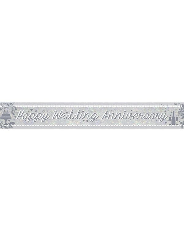 Holographic &#039;Happy Wedding Anniversary&#039; Foil Banner - 2.7m