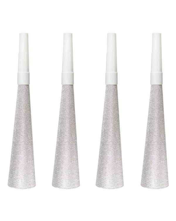 Silver Glitter Horns (4pk)