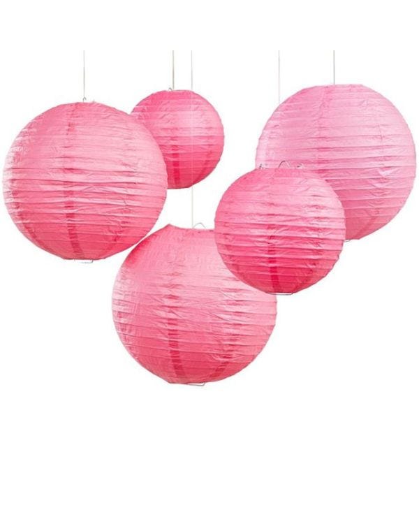 Boho Wedding Hot Pink Paper Lanterns - 30cm &amp; 20.5cm