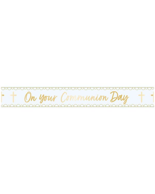 Blue Botanical &#039;On Your Communion Day&#039; Foil Banner - 2.7m