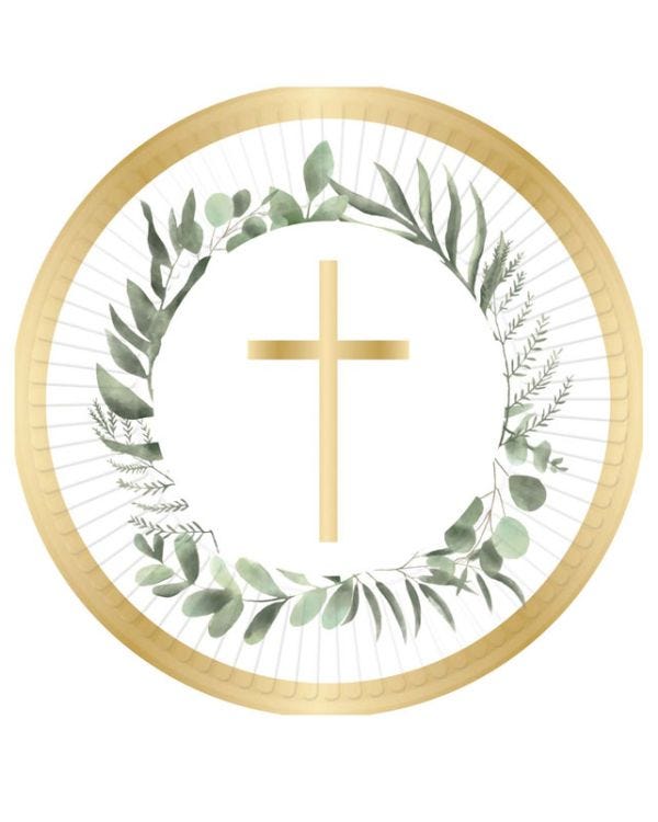 Botanical Celebration Cross Paper Plates - 23cm (8pk)