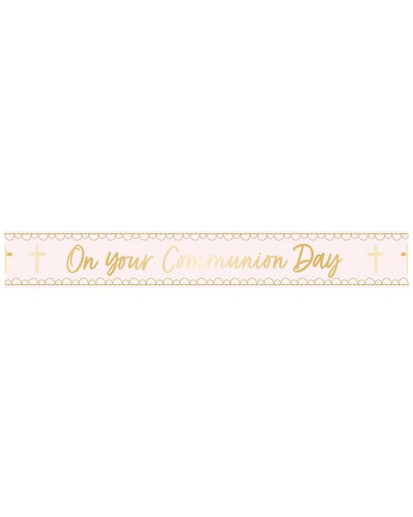 Pink Botanical &#039;On your Communion Day&#039; Foil Banner - 2.7m