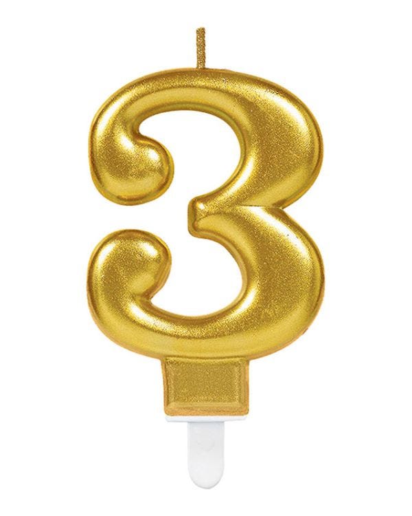 Gold Number 3 Candle - 7.5cm