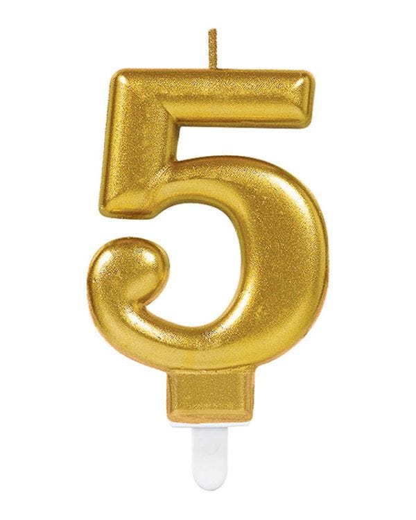 Gold Number 5 Candle - 7.5cm