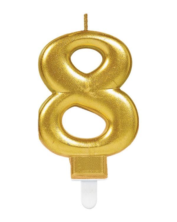 Gold Number 8 Candle - 7.5cm