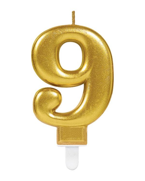 Gold Number 9 Candle - 7.5cm