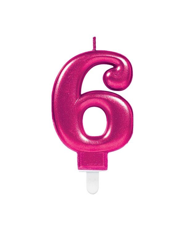 Pink Number 6 Candle - 7.5cm