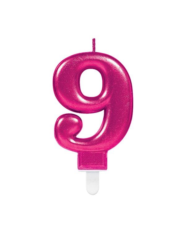 Pink Number 9 Candle - 7.5cm