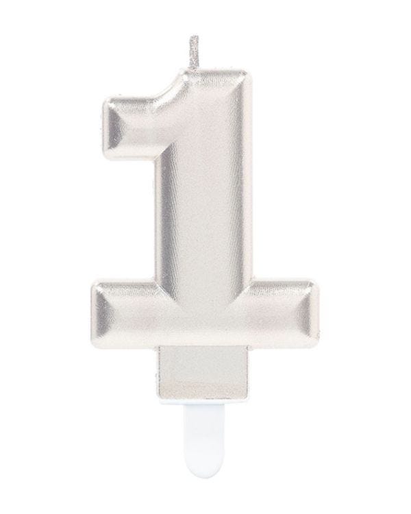 Silver Number 1 Candle - 7.5cm