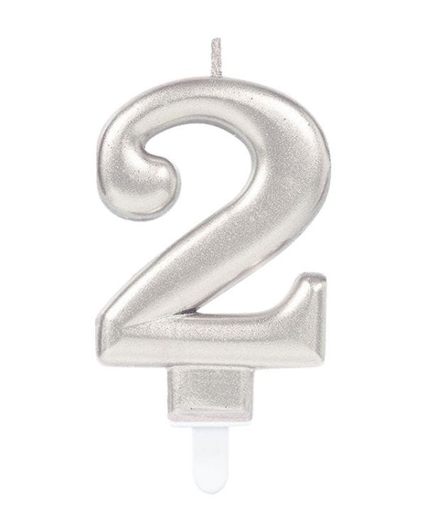 Silver Number 2 Candle - 7.5cm