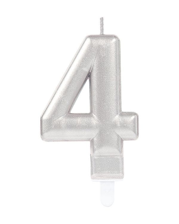 Silver Number 4 Candle - 7.5cm
