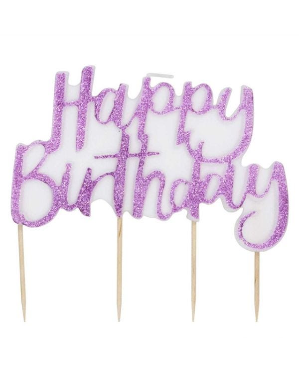 Pink Glitter Happy Birthday Candle - 12cm