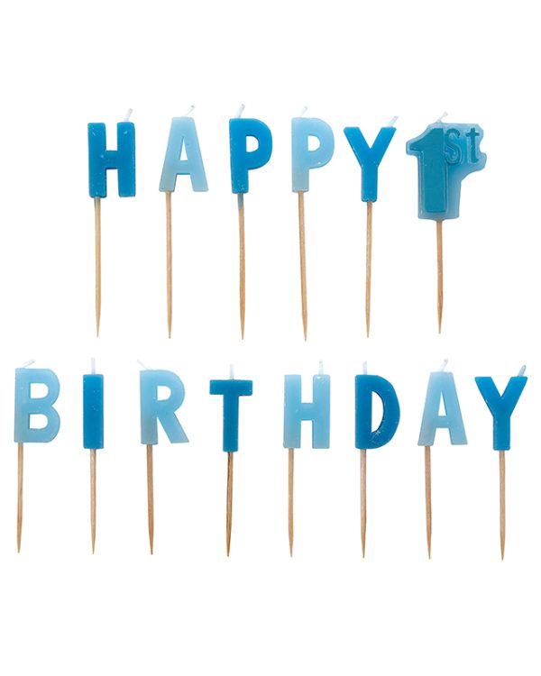 Blue &#039;Happy 1st Birthday&#039; Candles (14pk)