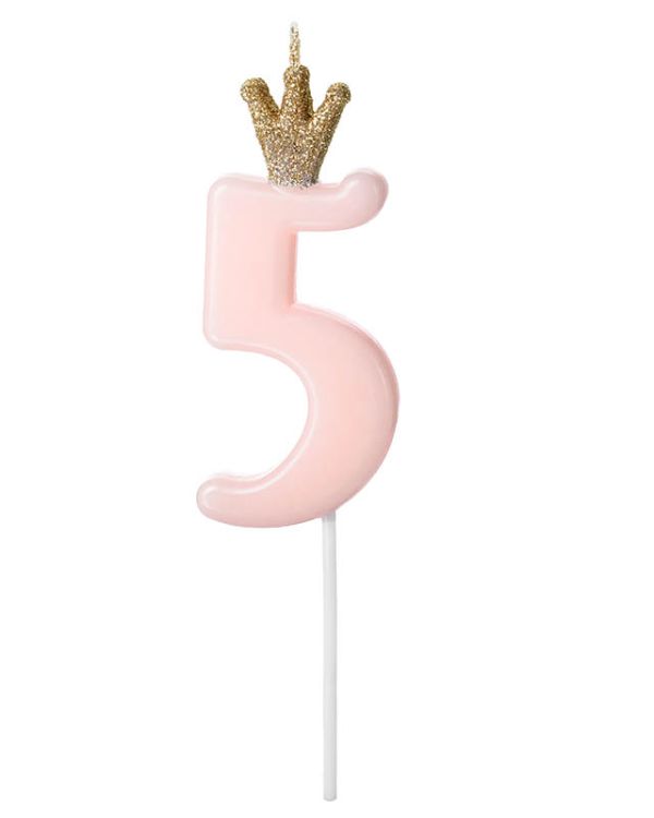 Light Pink Number 5 Candle with Crown - 9.5cm