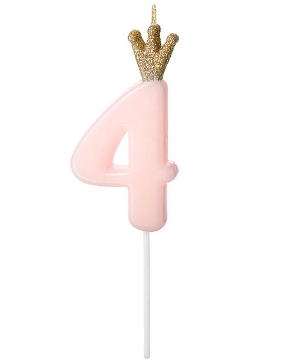 Light Pink Number 4 Candle with Crown - 9.5cm