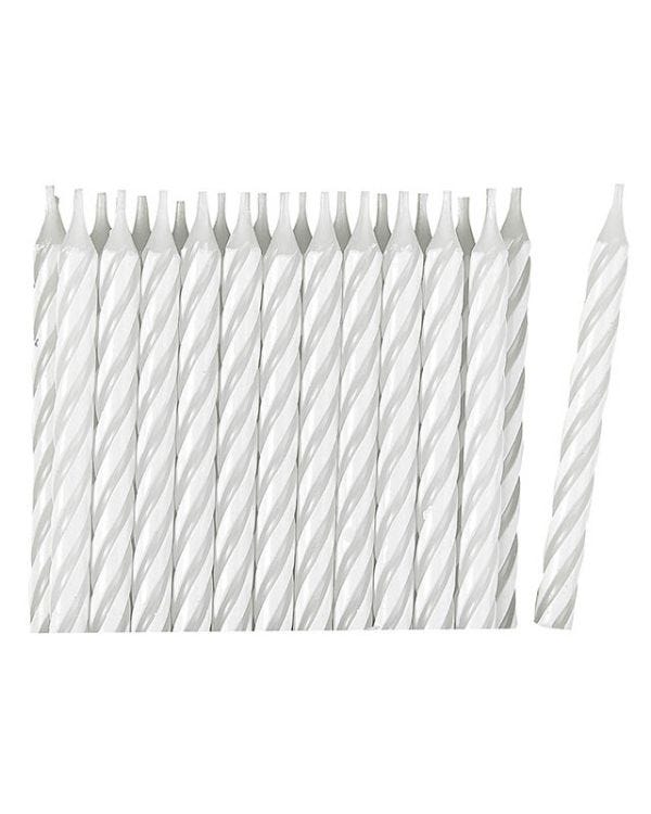 White Stripe Metallic Spiral Candles (24pk)